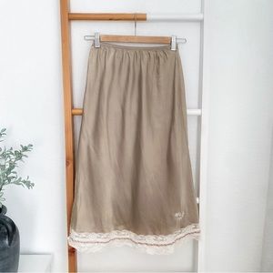 Christian Dior Vintage Under Slip Skirt Lace Trim Cream Tan Taupe Midi